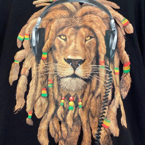 Men's black graphic t-shirt Jamaican lion, size XL - Picture 2 of 3